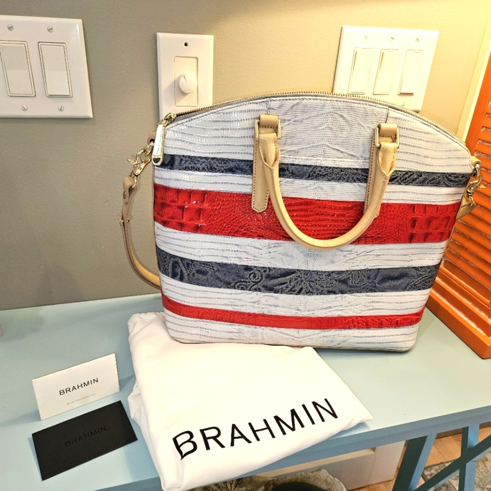 Brahmin Duxbury large Satchel Bluestone Habenera crossbody